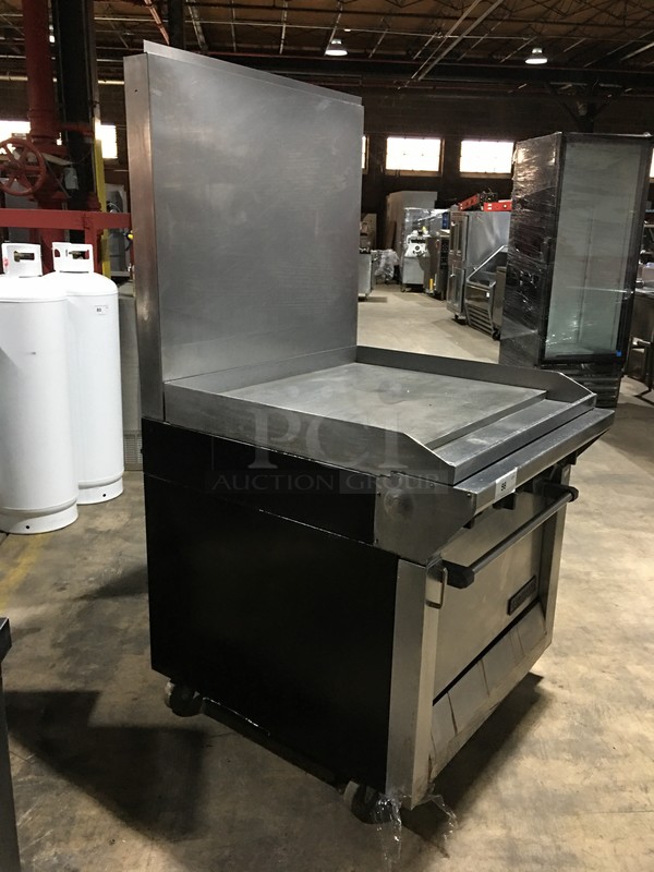 BEAUTIFUL! Garland Commercial Natural Gas Powered Flat Griddle/Plancha! With Raised Backsplash & Salamander Shelf! With Full Size Oven Underneath! All Stainless Steel! Model M47R Serial 0009HG390R! On Legs!  - Image 2 of 10