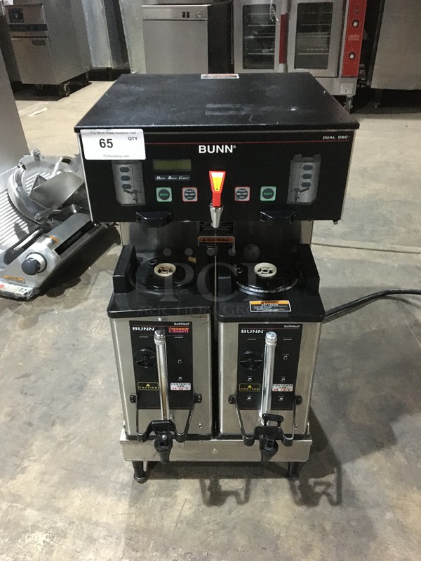 Bunn Commercial Countertop Dual Coffee Brewing Machine! With Hot Water Dispenser! With Beverage Holders/Dispensers! All Stainless Steel! Model DUALSHDBC Serial DUAL185125! 120/208/240V 1Phase! On Legs! - Image 1 of 9