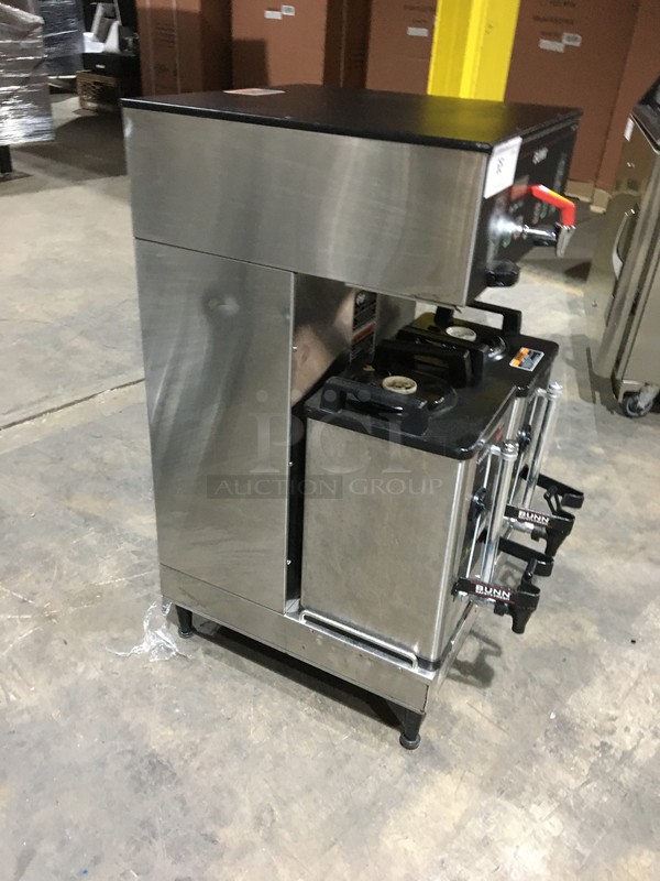 Bunn Commercial Countertop Dual Coffee Brewing Machine! With Hot Water Dispenser! With Beverage Holders/Dispensers! All Stainless Steel! Model DUALSHDBC Serial DUAL185125! 120/208/240V 1Phase! On Legs! - Image 2 of 9