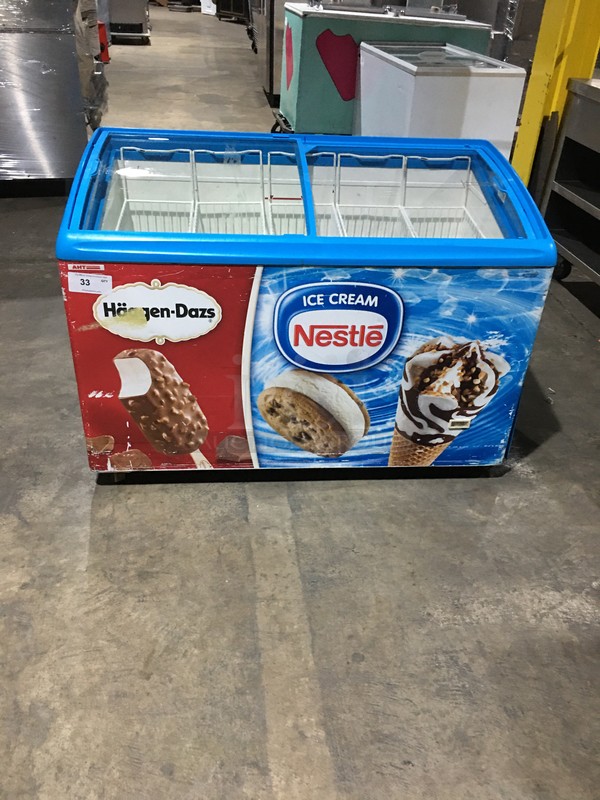 AHT Commercial Floor Style Chest Freezer Merchandiser! With 2 Sliding Top Doors! Model RIOS125 Serial 27290614005455! 120V! - Image 1 of 10