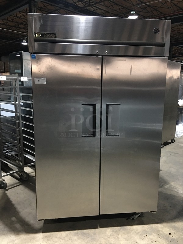 True Commercial 2 Door Reach In Refrigerator! With Poly Coated Racks! All Stainless Steel! Model TG2R2S Serial 7907566! 115V 1Phase! On Commercial Casters!