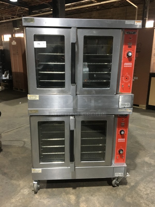 Vulcan Commercial Natural Gas Powered Double Deck Convection Oven! With 2 View Through Doors! All Stainless Steel! Model VC6GDSEFCAM Serial 481576576! On Commercial Casters! 2 X Your Bid! Makes One Unit!