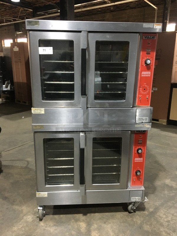 Vulcan Commercial Natural Gas Powered Double Deck Convection Oven! With 2 View Through Doors! All Stainless Steel! Model VC6GDSEFCAM Serial 481576576! On Commercial Casters! 2 X Your Bid! Makes One Unit! - Image 1 of 11