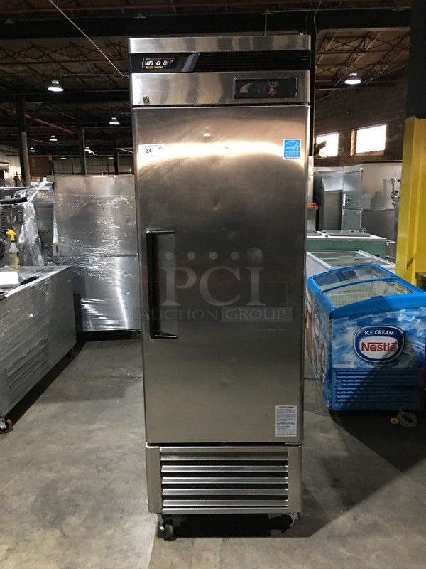 Turbo Air Commercial Single Door Reach In Freezer! All Stainless Steel! Model TSF23SD Serial DF23212001! 115V 1Phase! On Commercial Casters!