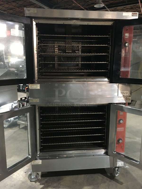 Vulcan Commercial Natural Gas Powered Double Deck Convection Oven! With 2 View Through Doors! All Stainless Steel! Model VC6GDSEFCAM Serial 481576576! On Commercial Casters! 2 X Your Bid! Makes One Unit! - Image 5 of 11