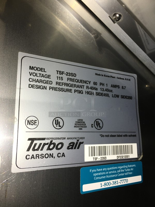 Turbo Air Commercial Single Door Reach In Freezer! All Stainless Steel! Model TSF23SD Serial DF23212001! 115V 1Phase! On Commercial Casters! - Image 8 of 11