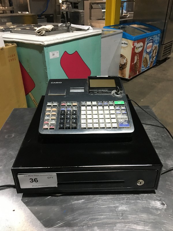 Casio Cash Register! With Key! Model PCRT2300 Serial EX294076B25408! 120V! Working! - Image 1 of 11