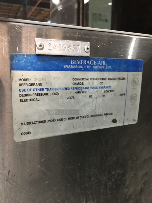 Beverage Air Commercial Milk Cooler! All Stainless Steel! With Poly Coated Racks! Model SM34N Serial 2415867! 115V 1Phase! On Commercial Casters! - Image 7 of 8