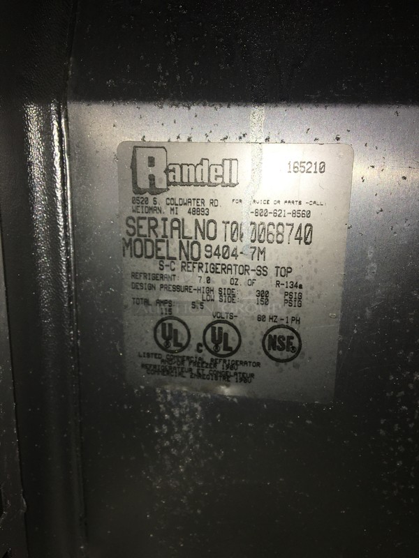 Randell Commercial Refrigerated Single Door Lowboy/Worktop! All Stainless Steel! Model 94047M Serial T000068740! 115V 1Phase! On Commercial Casters! - Image 7 of 8