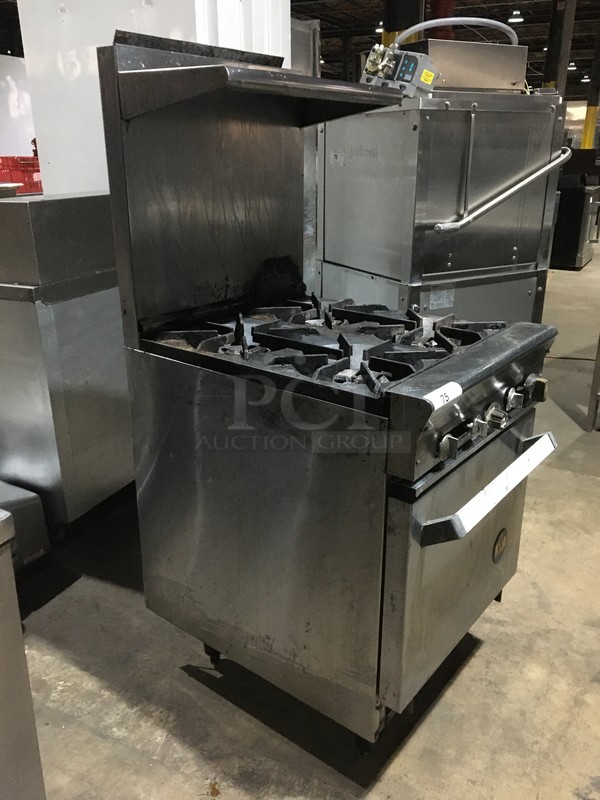 US Range Commercial Natural Gas Powered 4 Burner Stove! With Oven Underneath! With Backsplash & Overhead Salamander Shelf! All Stainless Steel! On Legs! - Image 2 of 12