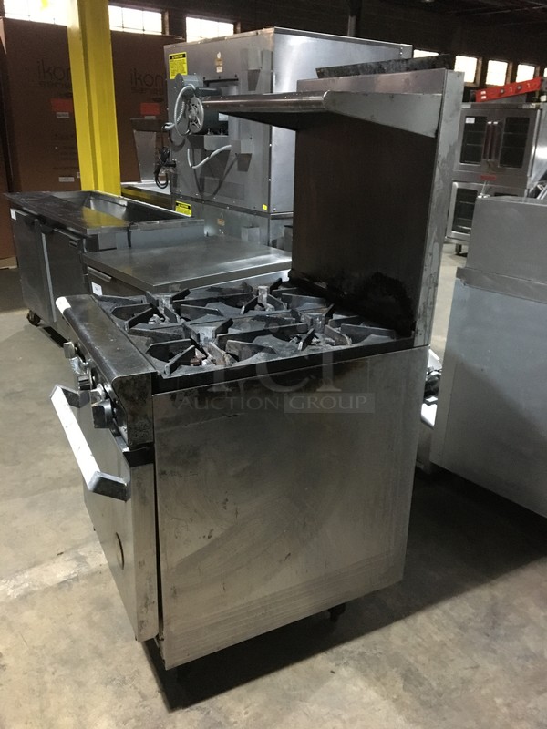 US Range Commercial Natural Gas Powered 4 Burner Stove! With Oven Underneath! With Backsplash & Overhead Salamander Shelf! All Stainless Steel! On Legs! - Image 3 of 12