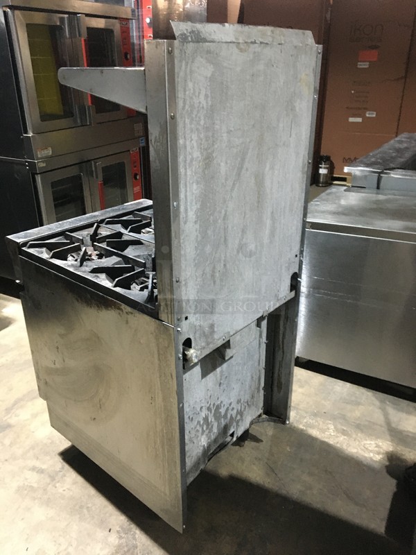 US Range Commercial Natural Gas Powered 4 Burner Stove! With Oven Underneath! With Backsplash & Overhead Salamander Shelf! All Stainless Steel! On Legs! - Image 4 of 12