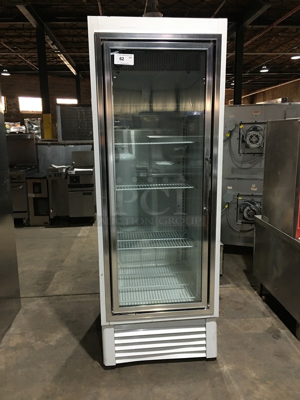 Hussmann Commercial Single Door Reach In Cooler Merchandiser! With Poly Coated Racks! Model 01CXC3BSDFB Serial 56893290008!