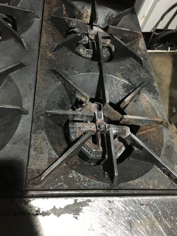 US Range Commercial Natural Gas Powered 4 Burner Stove! With Oven Underneath! With Backsplash & Overhead Salamander Shelf! All Stainless Steel! On Legs! - Image 6 of 12