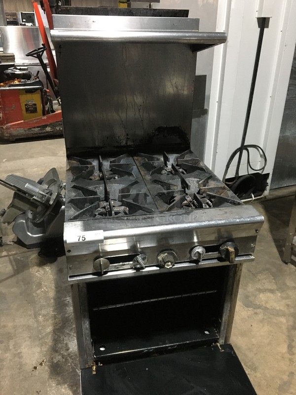 US Range Commercial Natural Gas Powered 4 Burner Stove! With Oven Underneath! With Backsplash & Overhead Salamander Shelf! All Stainless Steel! On Legs! - Image 7 of 12