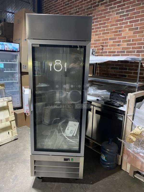 SWEET! BRAND NEW IN THE BOX! KOOL IT One Glass Door Reach In Cooler/Merchandiser! With Poly Coated Racks! Model KB27RG! 115V 1Phase! On Commercial Casters! 
