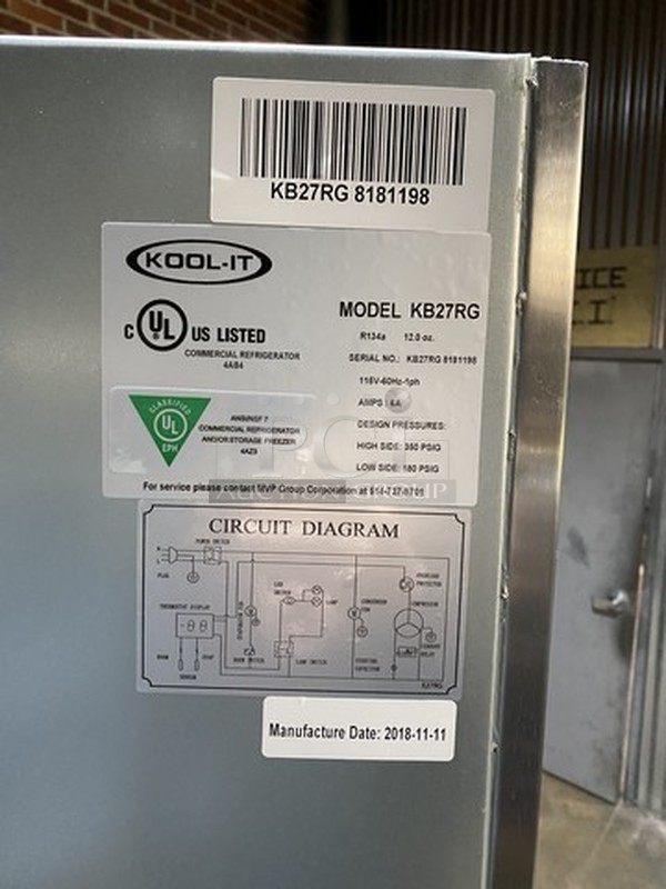 SWEET! BRAND NEW IN THE BOX! KOOL IT One Glass Door Reach In Cooler/Merchandiser! With Poly Coated Racks! Model KB27RG! 115V 1Phase! On Commercial Casters!  - Image 9 of 12