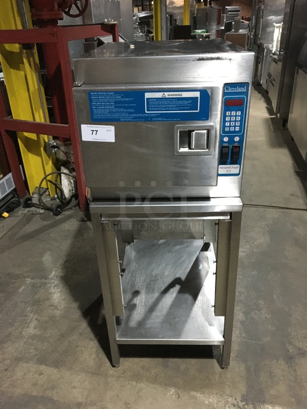Cleveland Commercial Electric Powered Single Door Steamer! Steam Craft 3.1 Edition! With Underneath Storage! On Stainless Steel Stand! Model 21CET8 Serial WC2121193F01! 208V 1 Phase!
