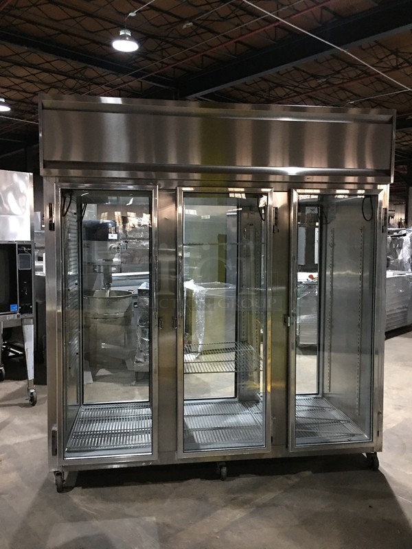 FABULOUS! Continental Commercial 3 Door Reach In/Pass Through Refrigerator Merchandiser! With Poly Coated Racks! All Stainless Steel! Model 3RGDPT Serial 14552378! 115/208/230V 1Phase! On Commercial Casters! - Image 4 of 10