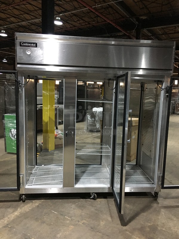 FABULOUS! Continental Commercial 3 Door Reach In/Pass Through Refrigerator Merchandiser! With Poly Coated Racks! All Stainless Steel! Model 3RGDPT Serial 14552378! 115/208/230V 1Phase! On Commercial Casters! - Image 5 of 10