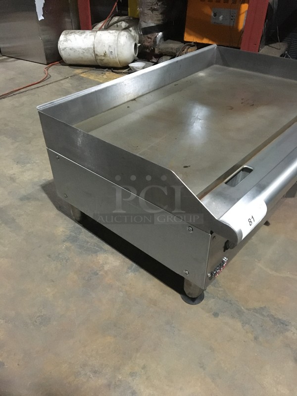 APW Wyott Commercial Countertop Electric Powered Flat Griddle! With Back & Side Splashes! All Stainless Steel! Model EG36I Serial 120871307015! 208/240V 1/3 Phase! On Legs!  - Image 3 of 9