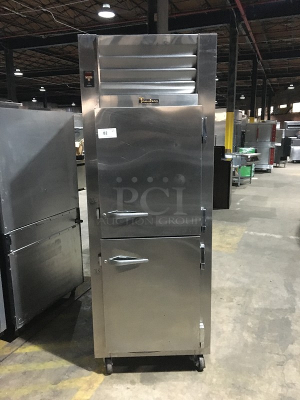 Traulsen Commercial Reach In Refrigerator! With 2 Half Doors! With Racks! All Stainless Steel! Model AHT132WUTHHS Serial T073540A01! 115V 1Phase! On Commercial Casters!