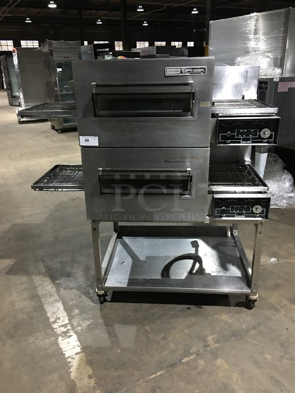 AMAZING! Lincoln Commercial Electric Powered Double Deck Conveyor Pizza Oven! With Underneath Storage Space! All Stainless Steel! Impinger Series! Model 1162 Serial 2021516! 120/208V 1Phase! On Commercial Casters! 2 X Your Bid! Makes One Unit! Working When Removed!