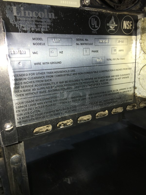 AMAZING! Lincoln Commercial Electric Powered Double Deck Conveyor Pizza Oven! With Underneath Storage Space! All Stainless Steel! Impinger Series! Model 1162 Serial 2021516! 120/208V 1Phase! On Commercial Casters! 2 X Your Bid! Makes One Unit! Working When Removed! - Image 11 of 12