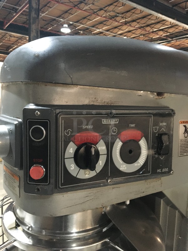 Hobart Commercial Floor Style 60 Quart Planetary Mixer! With Stainless Steel Bowl & Bowl Guard! With Dough Hook Attachment! Model HL600 Serial 311282820! 200/230V 1/3Phase! Damaged From Shipping! Not Tested!  - Image 7 of 10