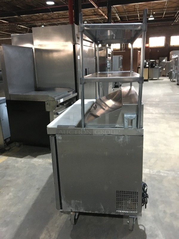 Atosa Commercial Refrigerated Sandwich Prep Table! With 2 Door Underneath Storage Space! With Poly Coated Racks! With Commercial Cutting Board! With Overhead Serving Shelf! All Stainless Steel! Model MSF8302GR Serial MSF8302GRAUS100317042600C40036! 115V 1Phase! On Commercial Casters! - Image 4 of 12