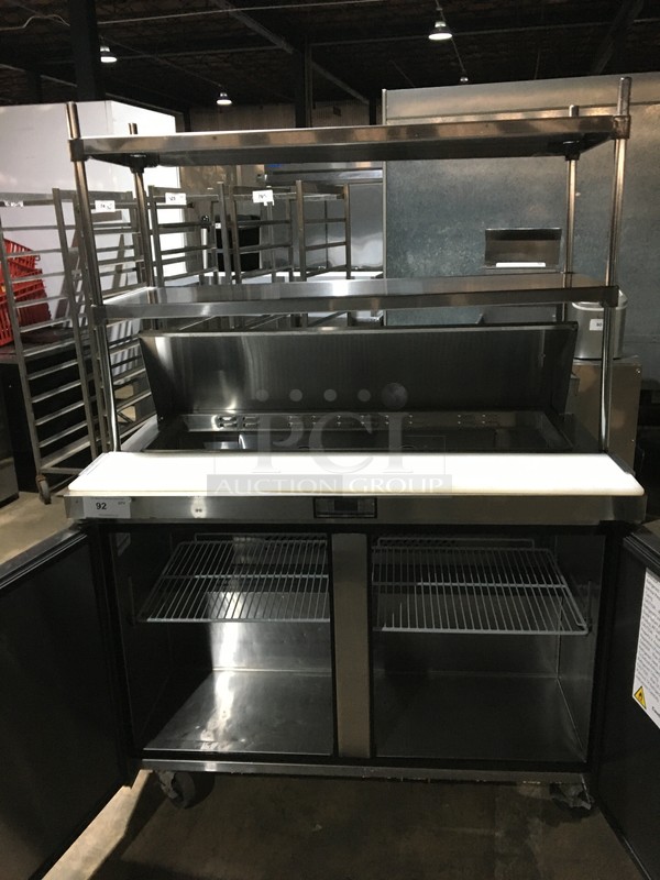 Atosa Commercial Refrigerated Sandwich Prep Table! With 2 Door Underneath Storage Space! With Poly Coated Racks! With Commercial Cutting Board! With Overhead Serving Shelf! All Stainless Steel! Model MSF8302GR Serial MSF8302GRAUS100317042600C40036! 115V 1Phase! On Commercial Casters! - Image 5 of 12