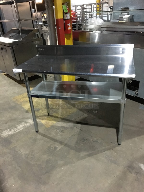 NICE! L & J Work/Prep Table! With Backsplash! With Underneath Storage Space! All Stainless Steel! On Legs!