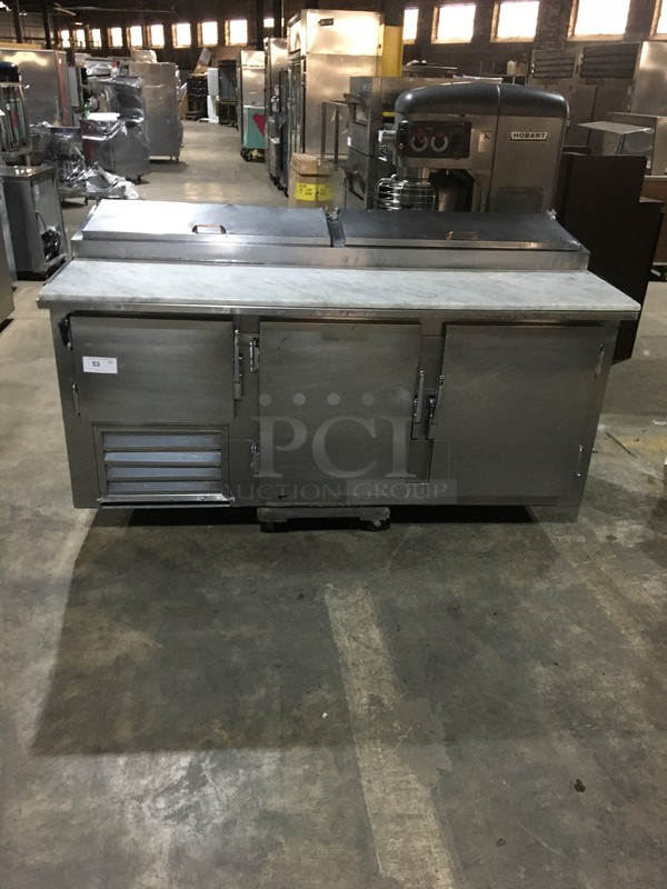 Leader Commercial Refrigerated Marble Top Pizza Prep Table! With 3 Door Underneath Storage Space! All Stainless Steel! 115V 1Phase!