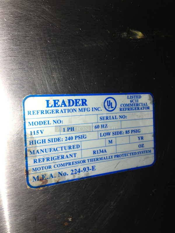 Leader Commercial Refrigerated Marble Top Pizza Prep Table! With 3 Door Underneath Storage Space! All Stainless Steel! 115V 1Phase! - Image 8 of 12