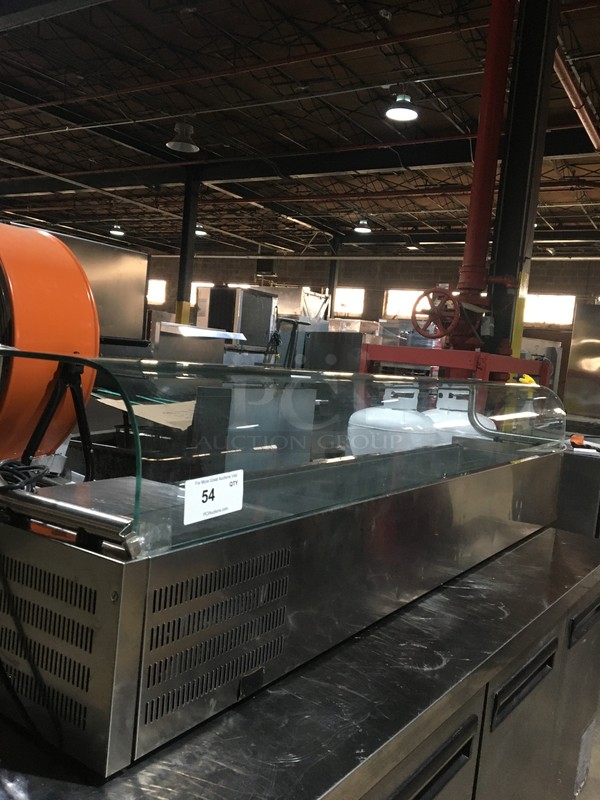 All Stainless Steel Commercial Refrigerated Salad Rail! With Curved Sneeze Guard! - Image 1 of 11