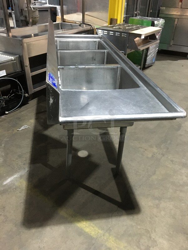 Universal Commercial 3 Compartment Sink! With Backsplash! With Left Side Drainboard! All Stainless Steel! On Legs!  - Image 3 of 7