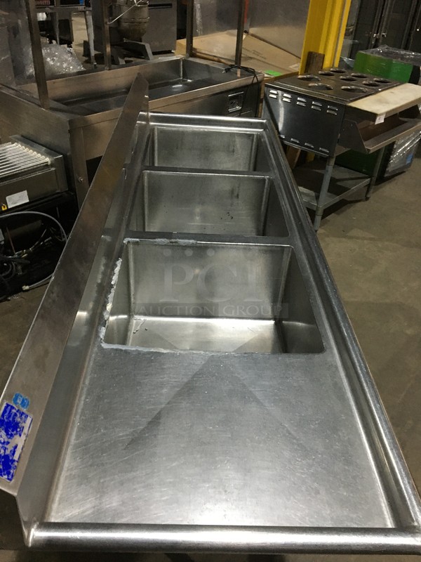Universal Commercial 3 Compartment Sink! With Backsplash! With Left Side Drainboard! All Stainless Steel! On Legs!  - Image 5 of 7