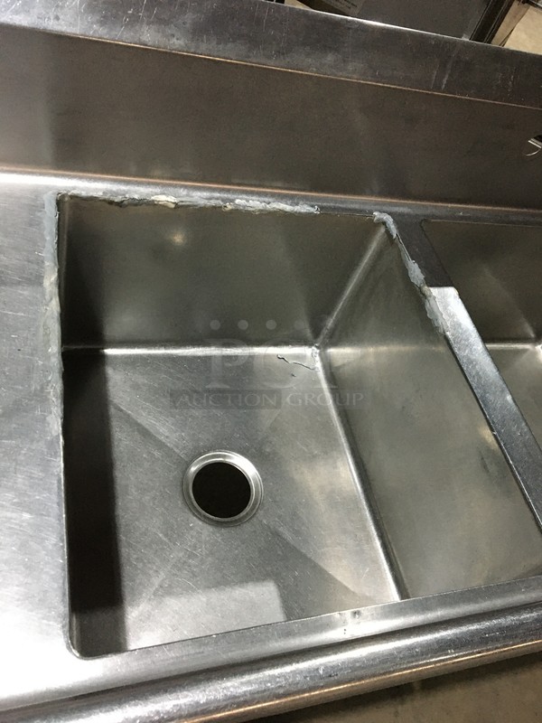 Universal Commercial 3 Compartment Sink! With Backsplash! With Left Side Drainboard! All Stainless Steel! On Legs!  - Image 6 of 7