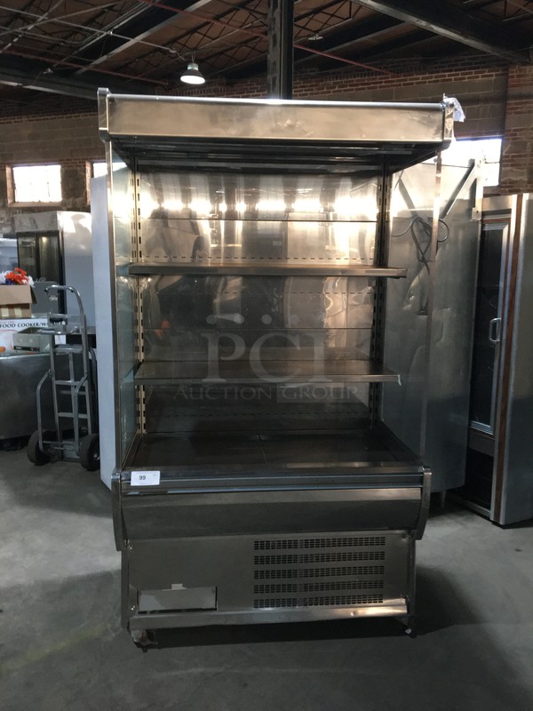 Arneg Commercial Refrigerated Open Grab-N-Go Merchandiser Display Case! With Shelves! All Stainless Steel! On Commercial Casters!