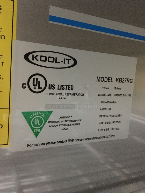 SWEET! BRAND NEW IN THE BOX! KOOL IT One Glass Door Reach In Cooler/Merchandiser! With Poly Coated Racks! Model KB27RG! 115V 1Phase! On Commercial Casters! - Image 9 of 11
