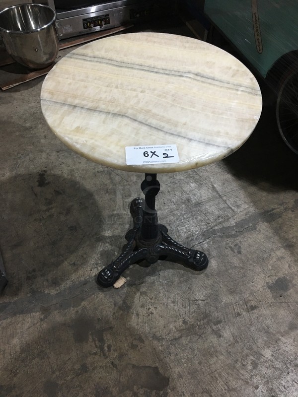 BEAUTIFUL! Round Marble Top Dining Table! With Decorative Iron Base! 2 X Your Bid!