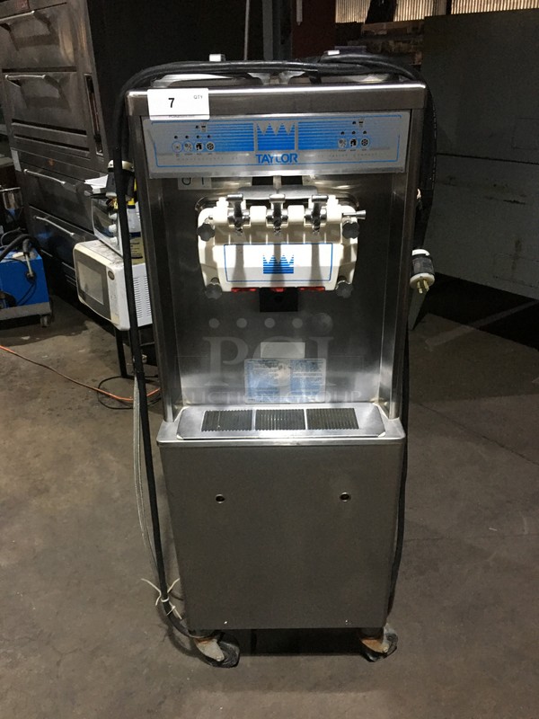Taylor Commercial Floor Style 3 Flavor Soft Serve Ice Cream Machine! All Stainless Steel! Model 79433 Serial K8025796! 208/230V 3Phase! On Commercial Casters! Working When Removed!