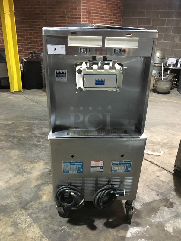 Taylor Commercial Floor Style 3 Handle Soft Serve Ice Cream Machine! All Stainless Steel! Model 75427 Serial H4092330! 208/230V 1Phase! On Commercial Casters!