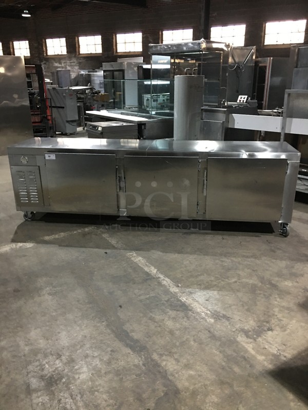 FAB! Elm Brook Commercial Refrigerated 3 Door Bar Back Cooler! All Stainless Steel! Model ERR61230 Serial 25! 120V 1Phase! On Commercial Casters!