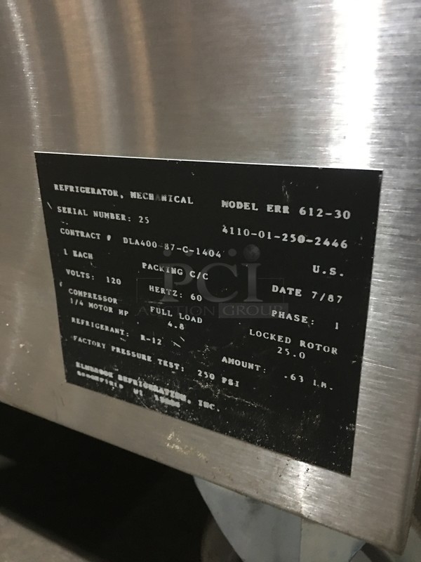 FAB! Elm Brook Commercial Refrigerated 3 Door Bar Back Cooler! All Stainless Steel! Model ERR61230 Serial 25! 120V 1Phase! On Commercial Casters! - Image 9 of 9