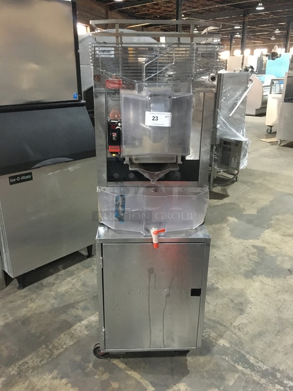 Automatic Specialty Juicer Commercial Heavy Duty Floor Style Juicer! All Stainless Steel! With Underneath Storage Space! On Commercial Casters!