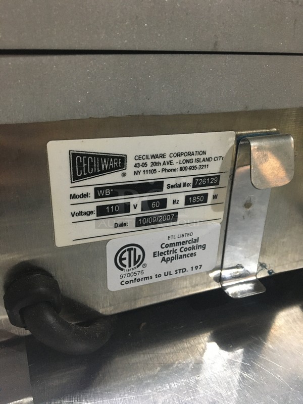 FAB! NEW! Cecilware Commercial Countertop Belgium Waffle Maker! All Stainless Steel! Model BWB120 Serial 726129! 110V! - Image 6 of 10