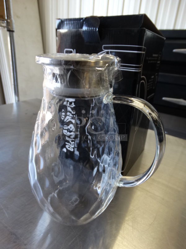 2 BRAND NEW IN BOX! JCP Kitchen Glass Pitcher w Chrome Finish Lid. 7x5x9. 2 Times Your Bid! - Image 2 of 5