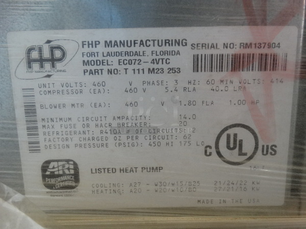 BRAND NEW! AWESOME! FHP Manufacturing Model ECO72-4VTC Metal Commercial Electric Powered Heat Pump. 460 Volts, 3 Phase. 43x36x61.5 - Image 5 of 5