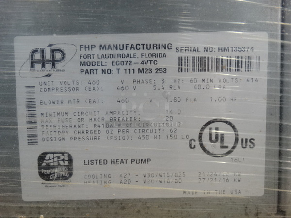 BRAND NEW! AWESOME! FHP Manufacturing Model ECO72-4VTC Metal Commercial Electric Powered Heat Pump. 460 Volts, 3 Phase. 43x36x61.5 - Image 5 of 5